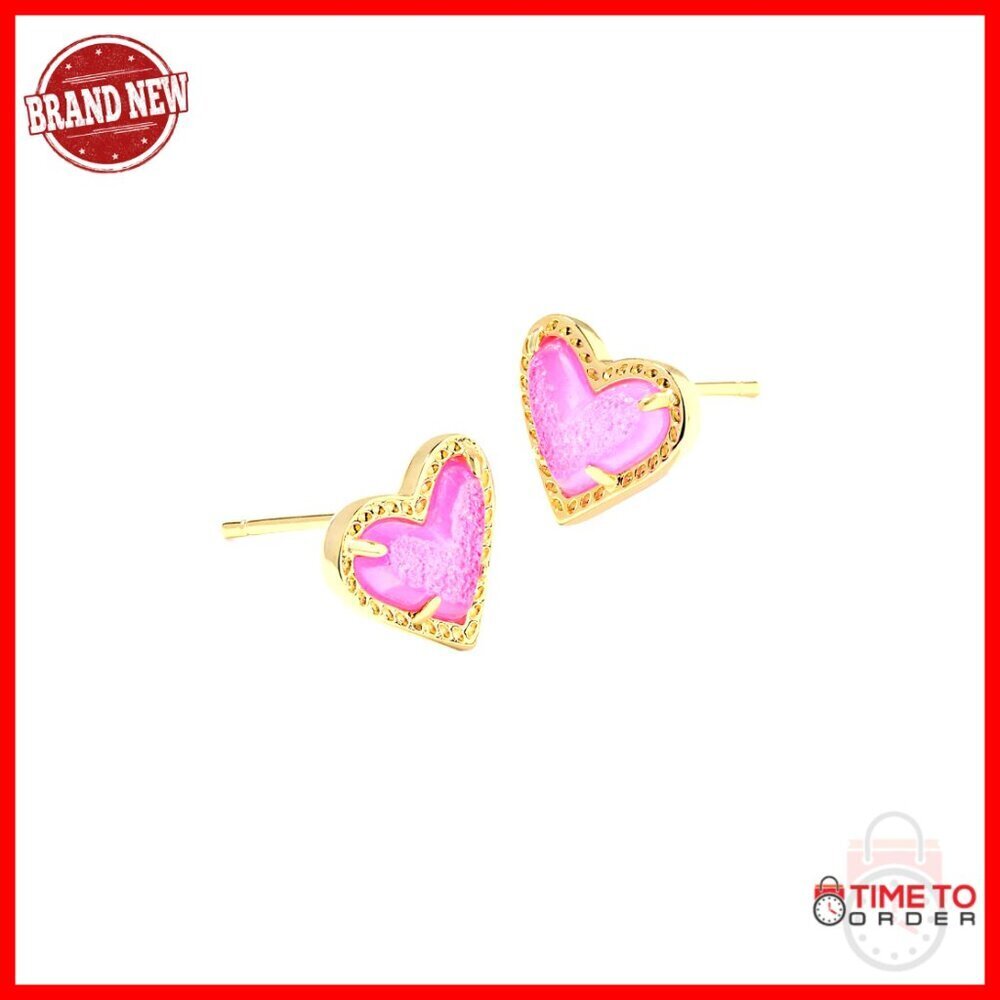 Gold-Plated Heart Stud Earrings, 14K Post Setting, Gift Ready